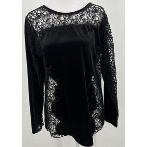 Sundance Black Velvet Lace Lily Paramour Top Womens Size M Black Long Sleeve